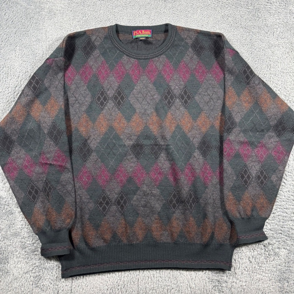 VTG Jos A Bank Merino Wool Sweater Geometric Grandpa Mens XL Made in Italy‎